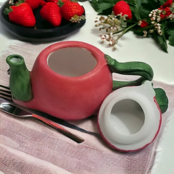 Miniature Ceramic Tea Pots Fruit/Vegetable & Flower With Removable Lid 4pcs Set - Picture 4 of 16